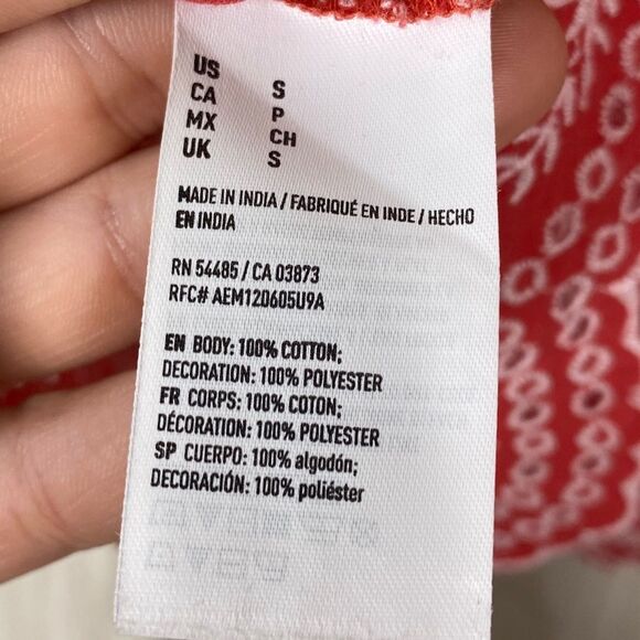 American Eagle | Pink Embroidered Bell Sleeve Blouse Size Small - Picture 6 of 6